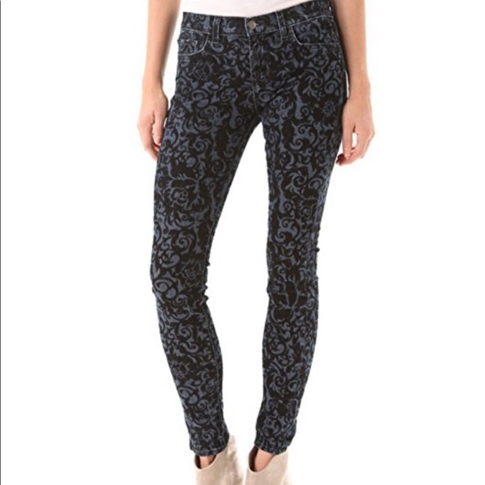 J Brand dark green olive black floral‎ brocade super skinny pants size 26 NWT